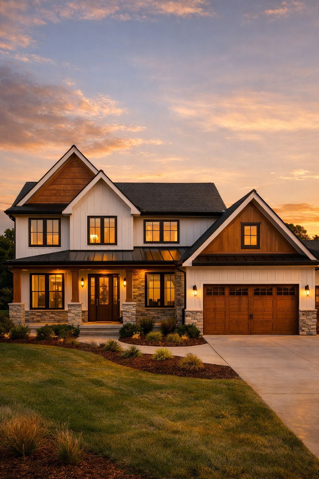 Two-story custom home with wood and stone exterior built by K & T Contracting LLC in Missouri